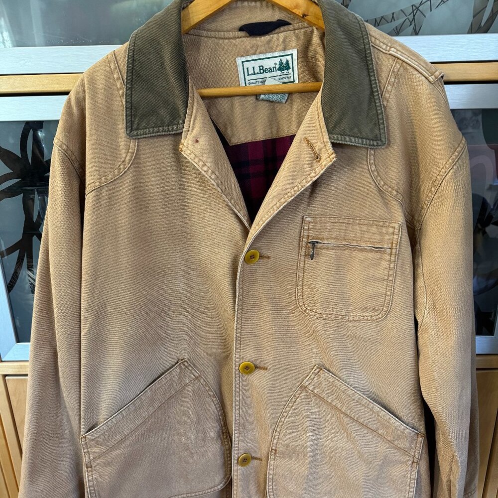 L.L. Bean Men's Original Field Coat Barn Chore Jacket Flannel Lined sz L Tan